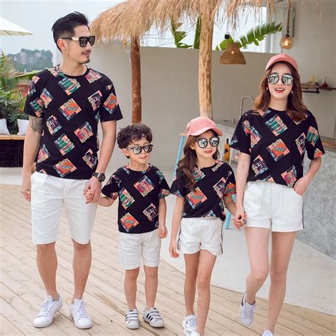 Summer Family Matching Outfits Dad Son Mom Girls Sport Sets Vacation Short Sleeve T shirt+Shorts ...