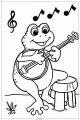 Kermit The Frog Playing A Banjo Coloring Page Free PDF&ampPNG Printable sketch template