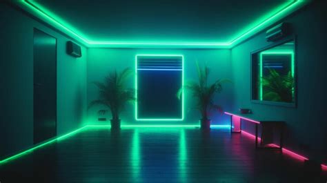 Premium Photo | A room with a green light and a mirror that says'the room is lit up