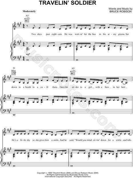 The Chicks "Travelin' Soldier" Sheet Music in A Major (transposable ...