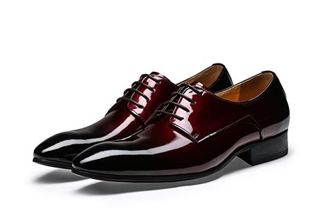 Cool Pointed Toe Wine Red / Black Derby Shoes Mens Dress Shoes Genuine ...