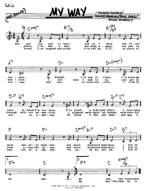 My Way sheet music by Paul Anka (Real Book - Melody, Lyrics & Chords ...