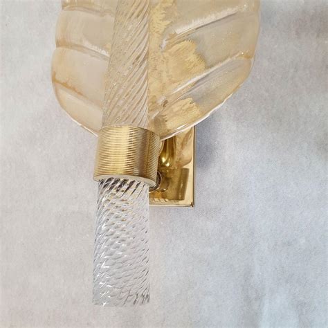 Pair of Mid-Century Modern Gold Murano Glass Leaf Sconces, Barovier ...