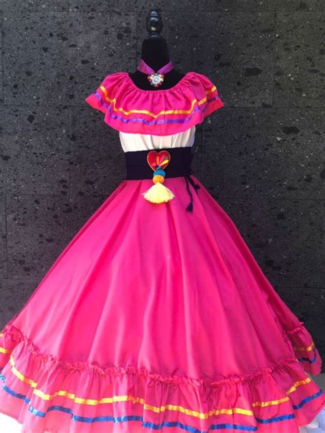 Mexican Dress With Top DARK PINK Handmade Beautiful Frida | Etsy