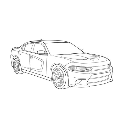 Dodge Charger 2019 Vector Line Drawing Illustration - Etsy | Charger ...