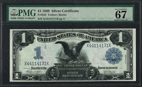 1899 $1 Black Eagle Silver Certificate Note Fr.233 PMG Superb Gem Unc. 67EPQ - BK Auctions