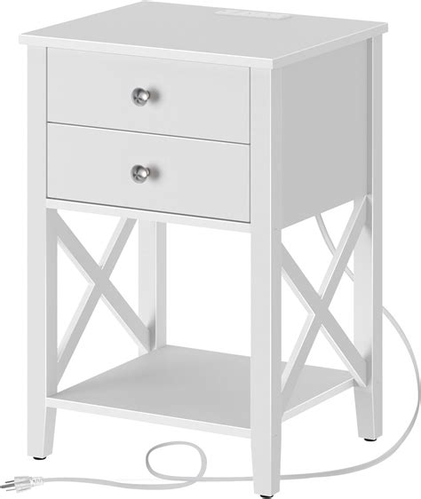 Amazon.com: White Finish Nightstand Side End Table with Drawer and Open Shelf 22" H : Home & Kitchen