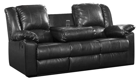 Leatherette Reclining Sofa With Drop Down Cup Holder Black - Walmart ...