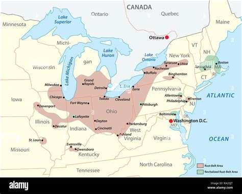 Map of the region Rust Belt in the United States of America Stock Vector Image & Art - Alamy