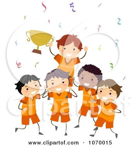 Clipart Boys Sports Team Holding A Trophy - Royalty Free Vector ...