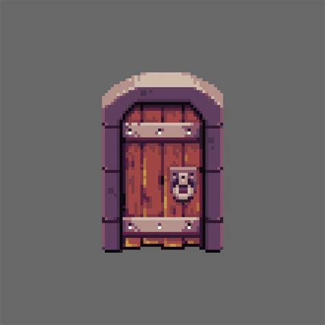 Editable Pixel art closed wooden door illustration vector for game ...