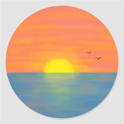 Sunset Orange Pink Yellow Blue Ocean Painting Classic Round Sticker | Zazzle | Sunset canvas ...