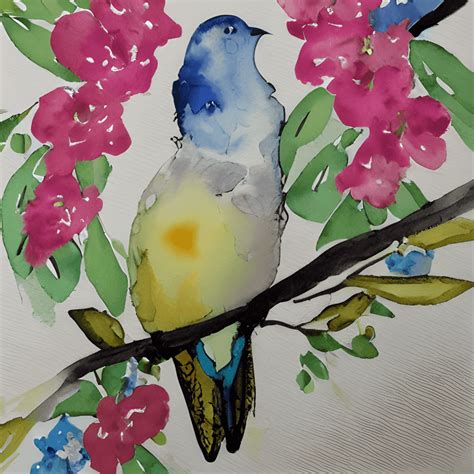 Watercolor Bird in Tree · Creative Fabrica