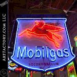 Mobil Pegasus Neon Sign: Double Sided Original Vintage Porcelain
