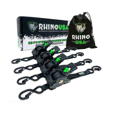 Rhino USA RETRACTABLE-1X10-4PK - 1'' x 10' Retractable Ratchet Straps (4-Pack)