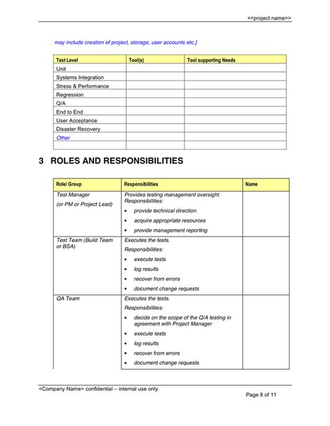 Test Plan Template Word