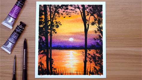 How to Paint a Sunset Scenery | Watercolor Painting - YouTube