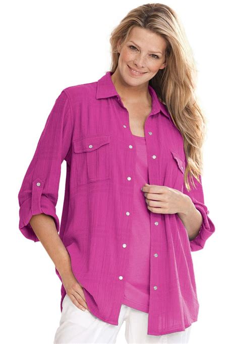 Top in cotton gauze with big shirt styling | Fab clothing, Plus size outfits, Women shirts blouse