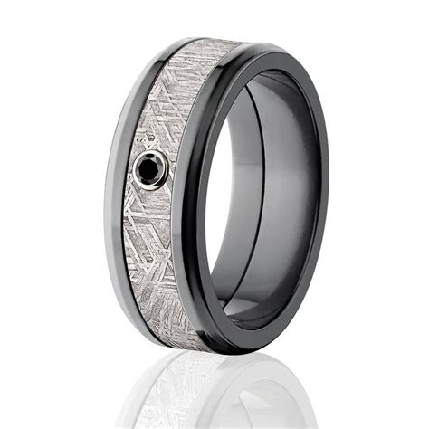 New 8mm Wide Meteorite Ring with a Black Diamond, Meteorite Wedding ...