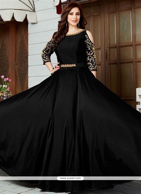 Buy Floral Art Silk Black Floor Length Anarkali Suit | Anarkali Suits