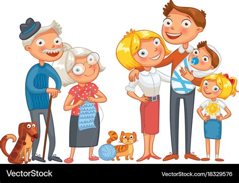 Big happy family funny cartoon character Vector Image