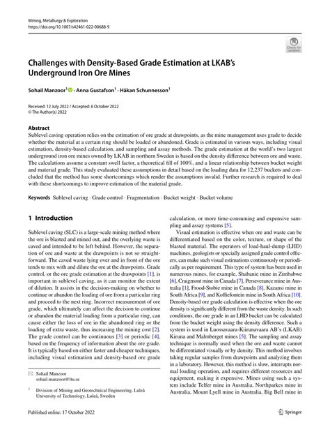 (PDF) Challenges with Density-Based Grade Estimation at LKAB's ...
