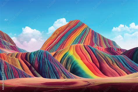 Rainbow mountains, Zhangye Danxia geopark, China, anime style, webtoon style Stock Illustration ...