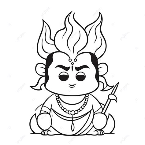 Hindu Lord Cartoon Coloring Page, Basic Simple Cute Cartoon Mahadev Outline, Isolated On White ...