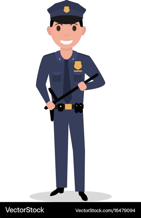 Cartoon policeman in uniform police baton Vector Image