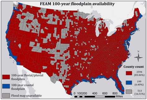 FEMA 100-year floodplain availability in CONUS at county level (FEMA... | Download Scientific ...
