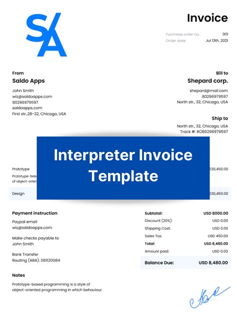 Sample Interpreter Invoice Templates Free - Fill, Save, and Download with Saldoinvoice