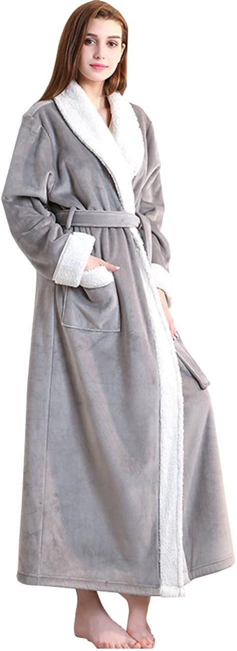 Womens Bathrobes Long, Warm Thick Velvet Fleece Bathrobes Long Plush Robes-Grey XL: Amazon.co.uk ...