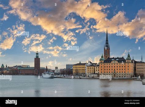 Stockholm Sweden, sunrise city skyline at Stockholm City Hall and Gamla ...