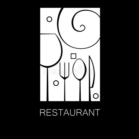 Logo De Restaurante Negro Minimalista Con Contornos De Cubiertos Stock de ilustración ...