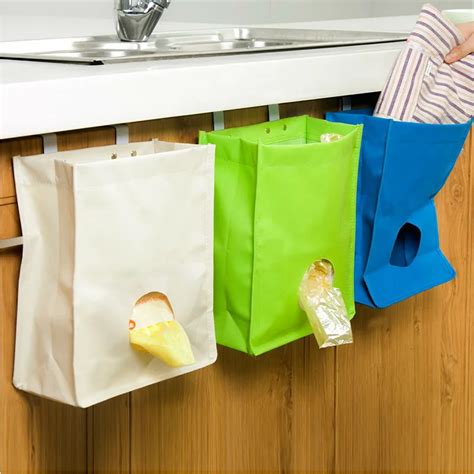 Hanging Garbage Bag Organizer Dispenser Kitchen Back Door Reusable Grocery Bags Holder Net Trash ...