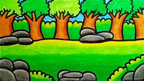 How To Draw Forest Scenery Very Easy Step By Step | Drawing Forest ...