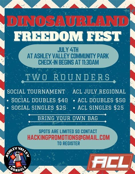 Dinosaurland Freedom Fest ACL & Social Cornhole tournaments! , Ashley Valley Community Park ...