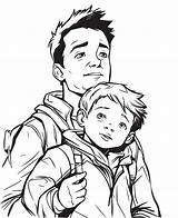 Hand Drawn vector coloring Page Of Father And Son Coloring For  sketch template