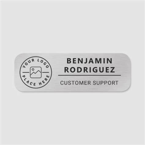 Custom Logo Employee Magnetic Faux Silver Name Tag | Zazzle