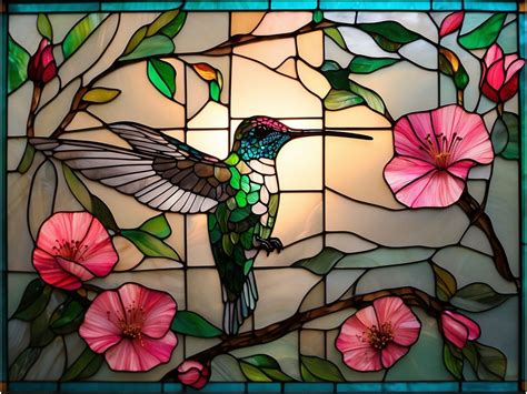 Hummingbird, Hibiscus Stained Glass Free Stock Photo - Public Domain Pictures