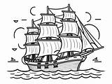 Pirate Ship On The High Seas Coloring  Page sketch template