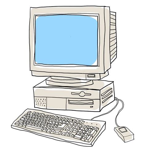 Old Computer Desktop Art Illustration Stock Illustration - Illustration of screen, keyboard ...