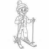 Coloring Page With Boy Skier Ski Running Stock Vector  Illustration Of sketch template