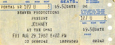 Journey Vintage Concert Vintage Ticket, Aug 29, 1980 at Wolfgang's