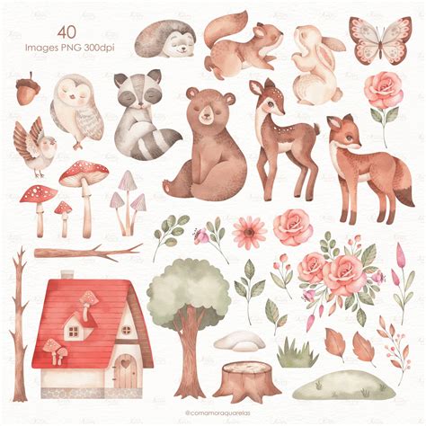 Woodland Watercolor Clipart Decor Art Printable Art - Etsy