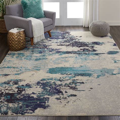 Nourison Celestial Beach Abstract Ivory/Teal Blue Area Rug - Walmart.com - Walmart.com