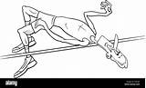 Black And White Cartoon Illustrations Of High Jump Sportsman Or Athlete  sketch template
