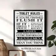 Bathroom Wall Art Rustic Funny Toilet Rules Prints Signs Unframed Wood Brown Or White Background ...