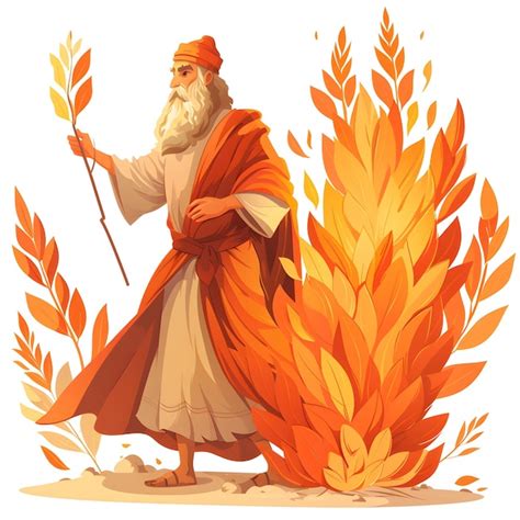 Moses by the burning bush at mount horeb isolated on white background ...