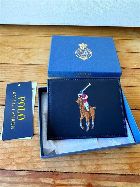 NIB POLO Ralph Lauren MENS CARD HOLDER LEATHER BIG PONY NAVY | eBay